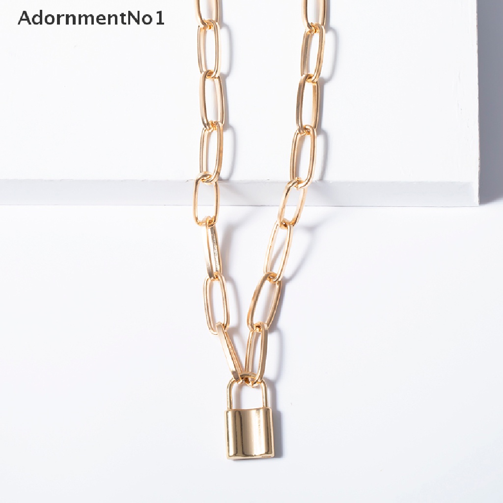 (AdornmentNo1) Kalung Rantai Panjang Pendan Gembok Gaya Punk Hip Hop Untuk Unisex