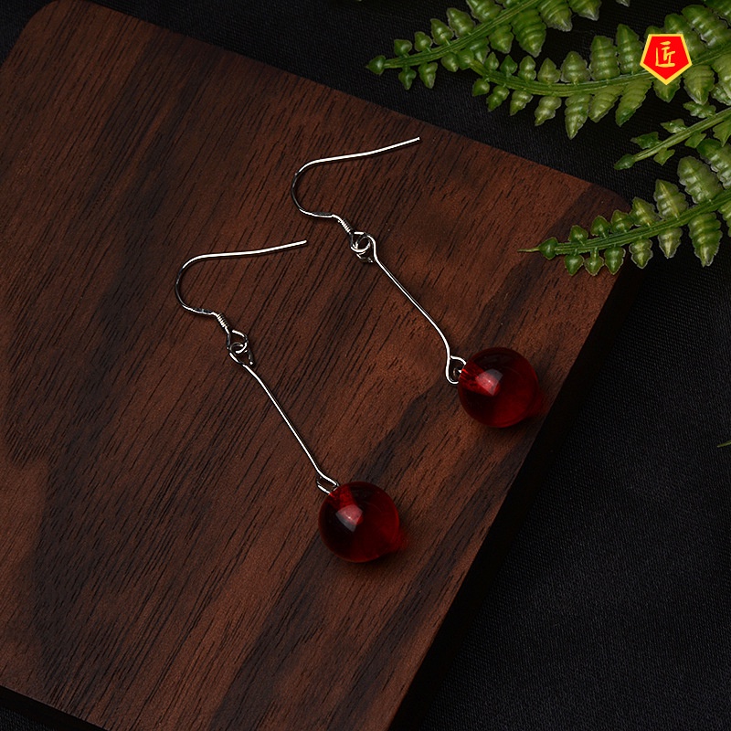 [Ready Stock]Ethnic Simple Fashion Red Agate Earrings Retro Temperament