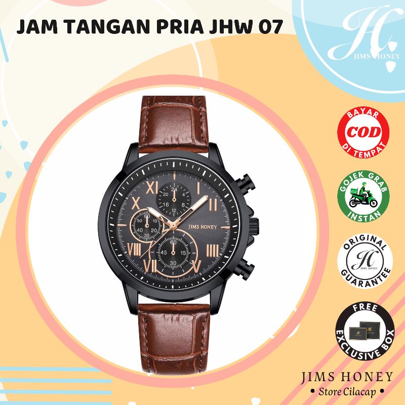 Jims Honey JHW 07 Jam Tangan Pria analog Tali Kulit Anti Air Original Jh