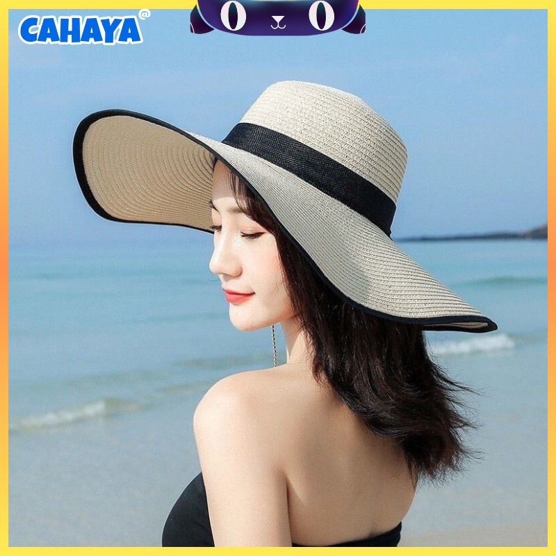 Topi Pantai Lebar Bahan Raffia Premium List Hitam / Topi Pantai Lebar / Topi Pantai lipat CAHAYA T92