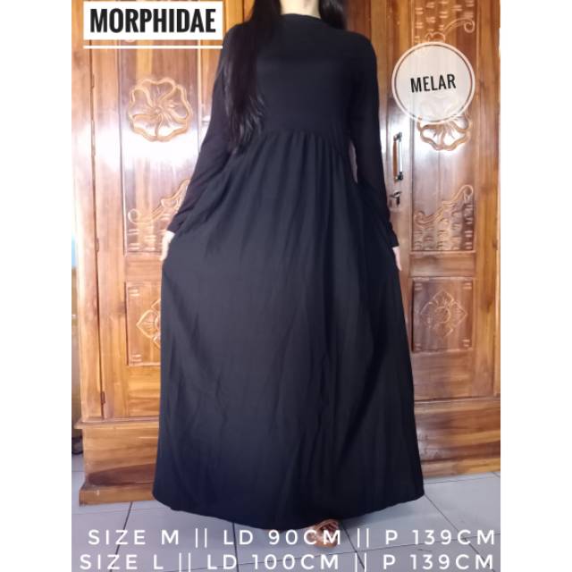 Morphidae M L gamis jubah long dress muslim hijaber wanita remaja perempuan syar'i hitam