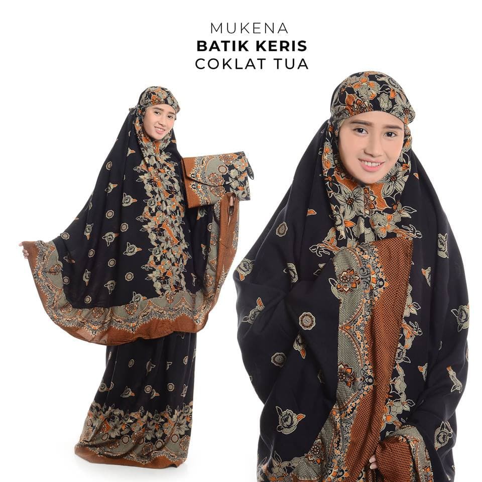MUKENA DEWASA BALI BATIK KERIS COKLAT TUA