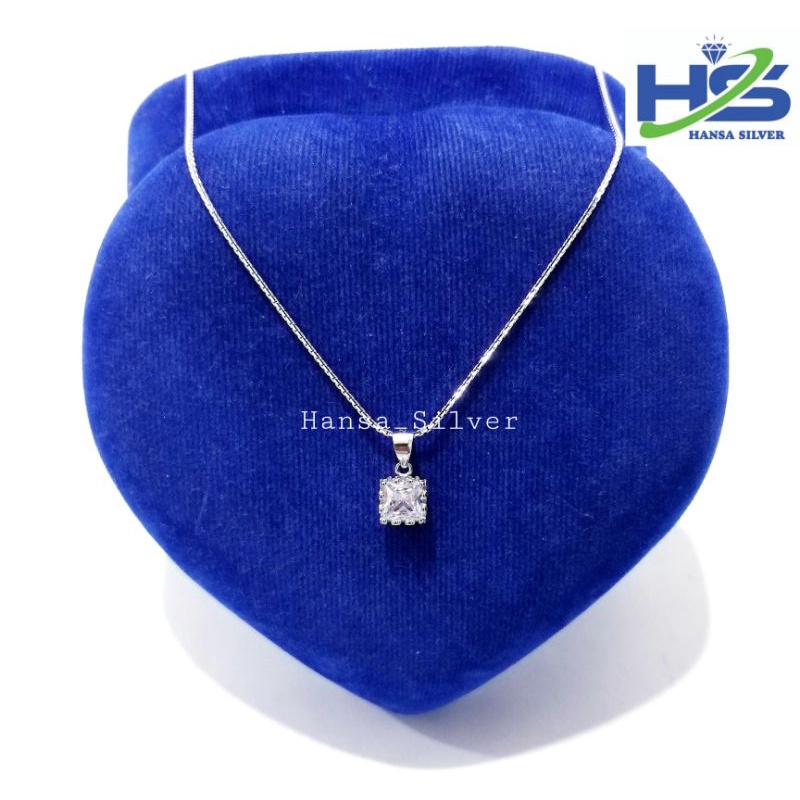 Kalung Perak Wanita Silver Asli 925 Lapis Emas Putih Model Italy Liontin Desi Bulat Dan Kotak - Perak Asli 925 Anti Karat