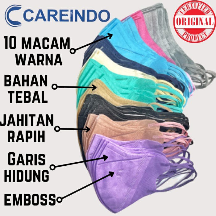 Masker Careindo Duckbil Garis Campur Warna 1 Box isi 50pcs | Duckbill Mask 1Box 50 pcs