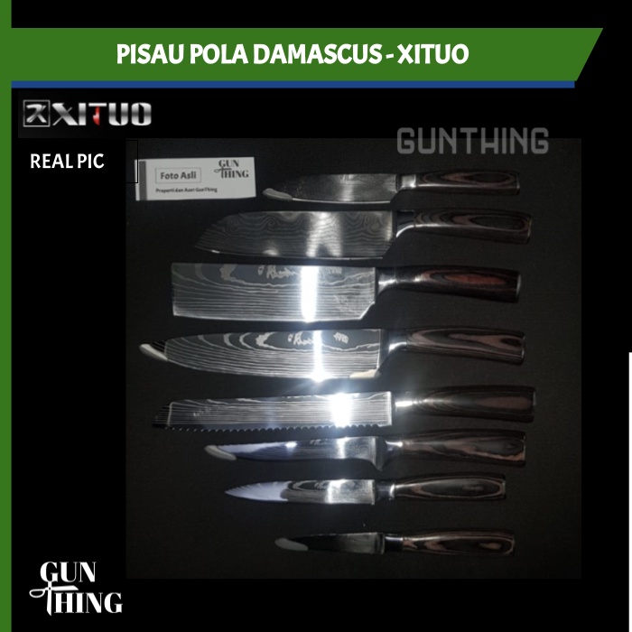 Pisau Dapur Damascus - XITUO 8 Knives / Chef Boning Santoku Paring Bread Cleaver Slicinng