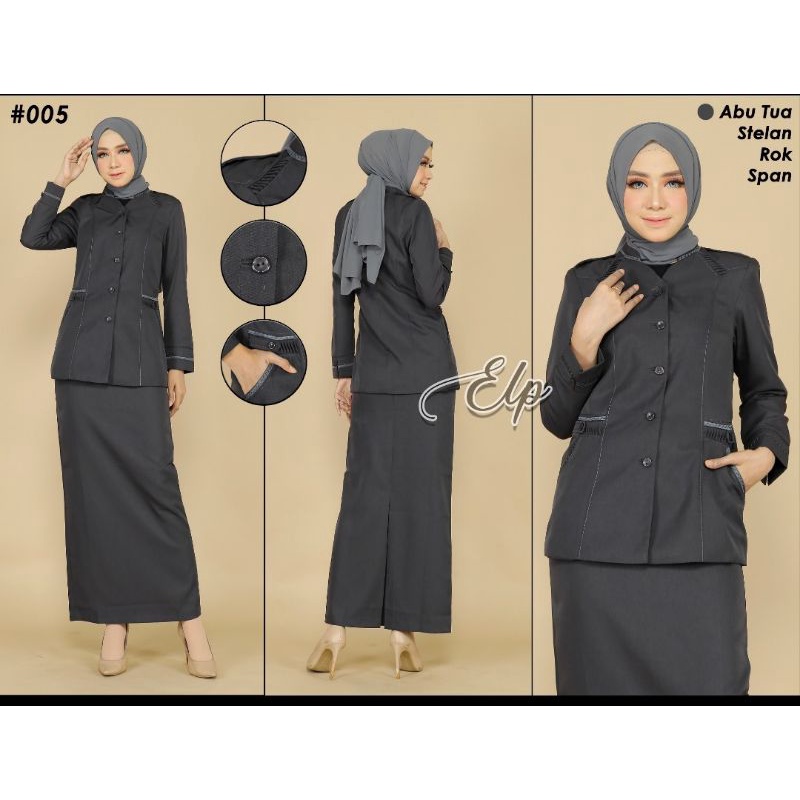 SERAGAM  ABU ABU TUA ROK SPAN 902 FREE HIJAB