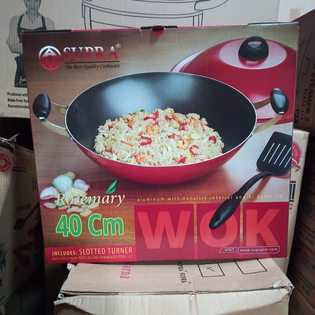 Penggorengan SUPRA Rosemary Wok 40cm+LID/Wajan Supra 40cm+Tutup+Spatula