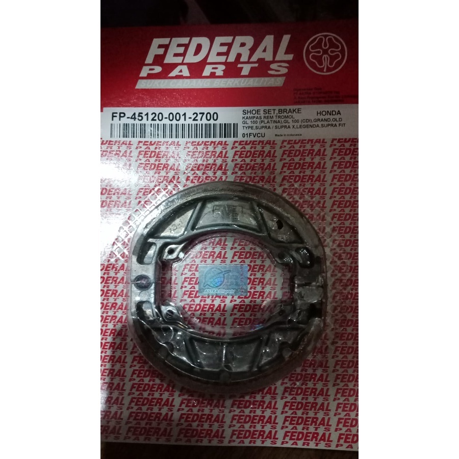 Kampas Rem Tromol Honda GL 100 Platina, CDI, Supra, Supra x, Legenda, Supra fit  Asli Federal