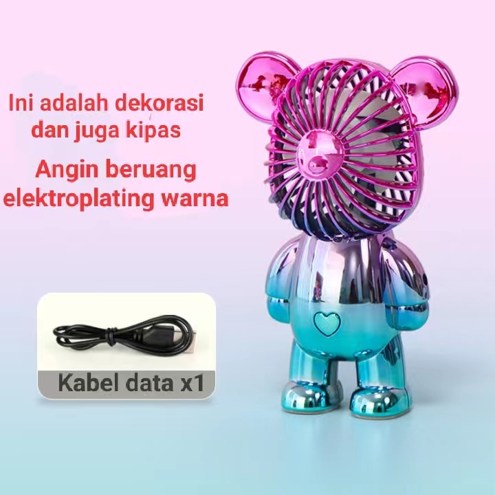 Kipas Angin Portable Mini Kartun Beruang USB Charge Gradien Pelapisan Warna Murah