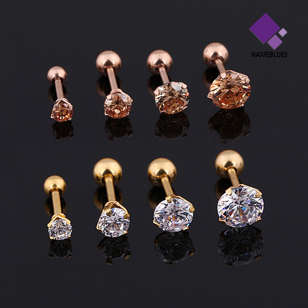 1pc Anting Stud Cubic Zirconia Bahan Titanium Untuk Unisex