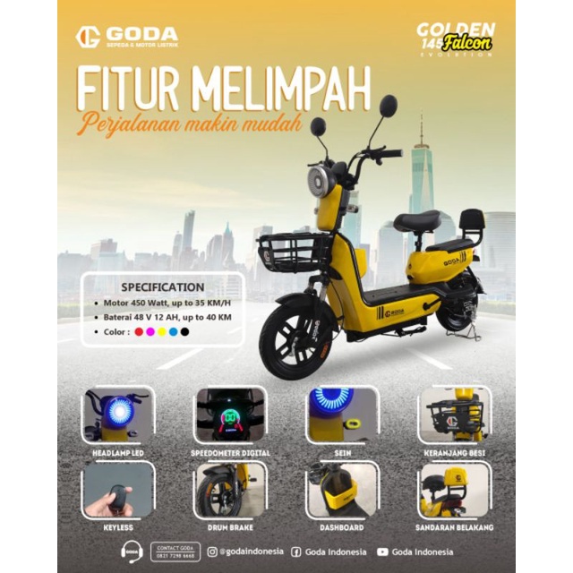SEPEDA LISTRIK GODA 145 GOLDEN FALCON SPESIAL LCD DISPLAY DINAMO 450 W