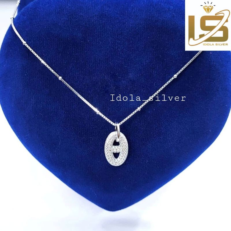 SET KALUNG PERAK ASLI SILVER 925 LAPIS EMAS PUTIH MODEL LIONTIN CHARTIR - PERHIASAN PERAK WANITA