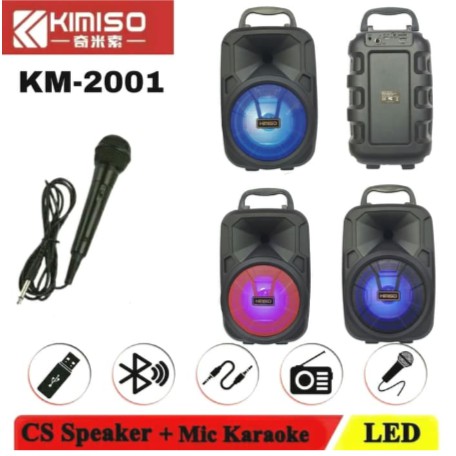 Speaker Bluetooth Led Mic Karaoke Portable Wireless Speker KIMISO KM 2001 KM-2001 + Microphone