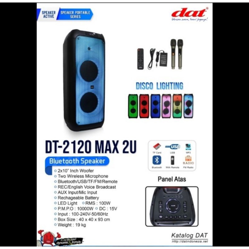 SPEAKER PORTABLE DAT DT 2120 MAX 2U DOUBLE 10 INCH DAT DT2120 MAX2U
