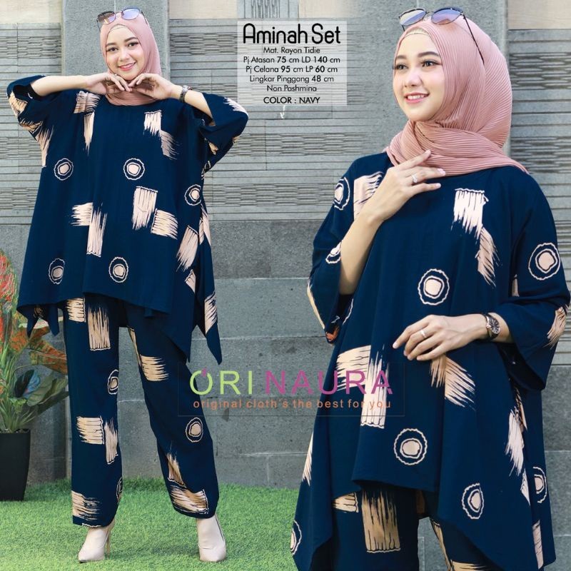 Aminah Set Jumbo  One Set Jumbo Waka Waka Setelan Wanita Rayon Premium  Set Celana Panjang Kekinian LD 125 cm