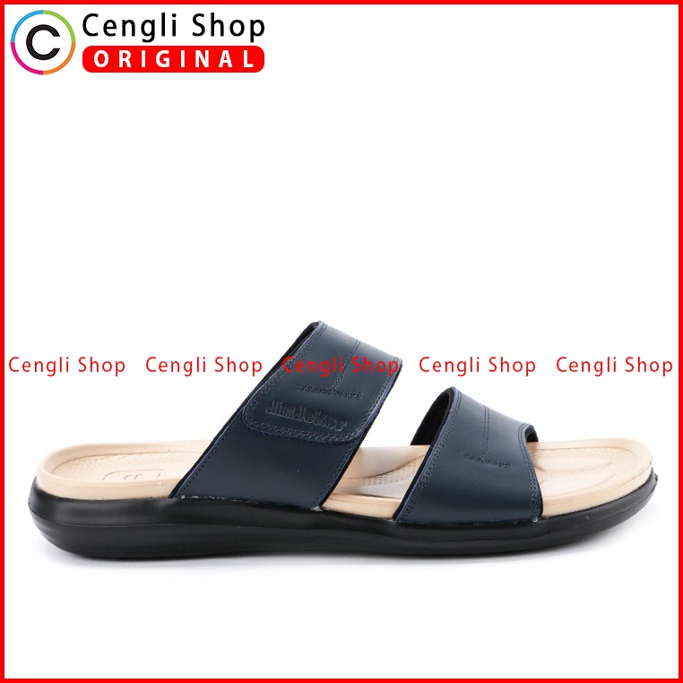 SANDAL CASUAL JIM JOKER PRIA ORIGINAL SLIDE KULIT BIRU NAVY JJ31