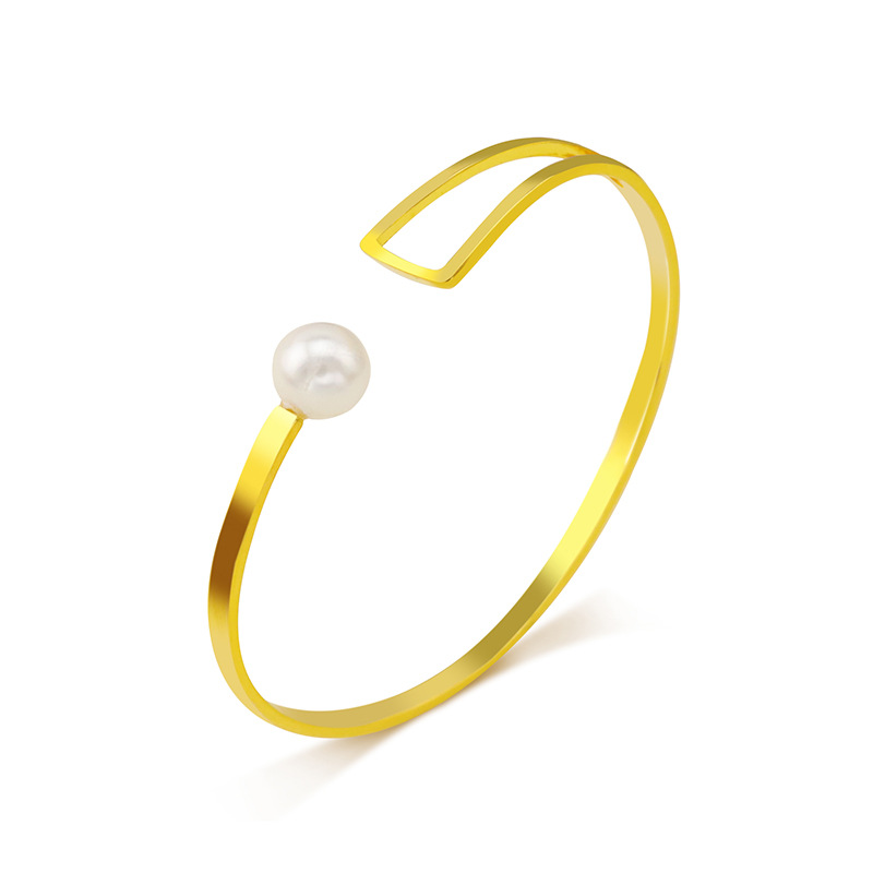 Gelang Model Terbuka Lapis Emas Asli Kadar 375 Hias Mutiara Gaya Eropa Amerika Korea Untuk Wanita