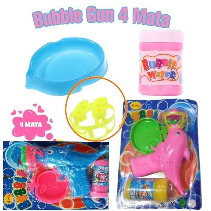 Mainan Bubble Gun 4 Mata Shot Pistol Gelembung Balon Sabun Gelembung