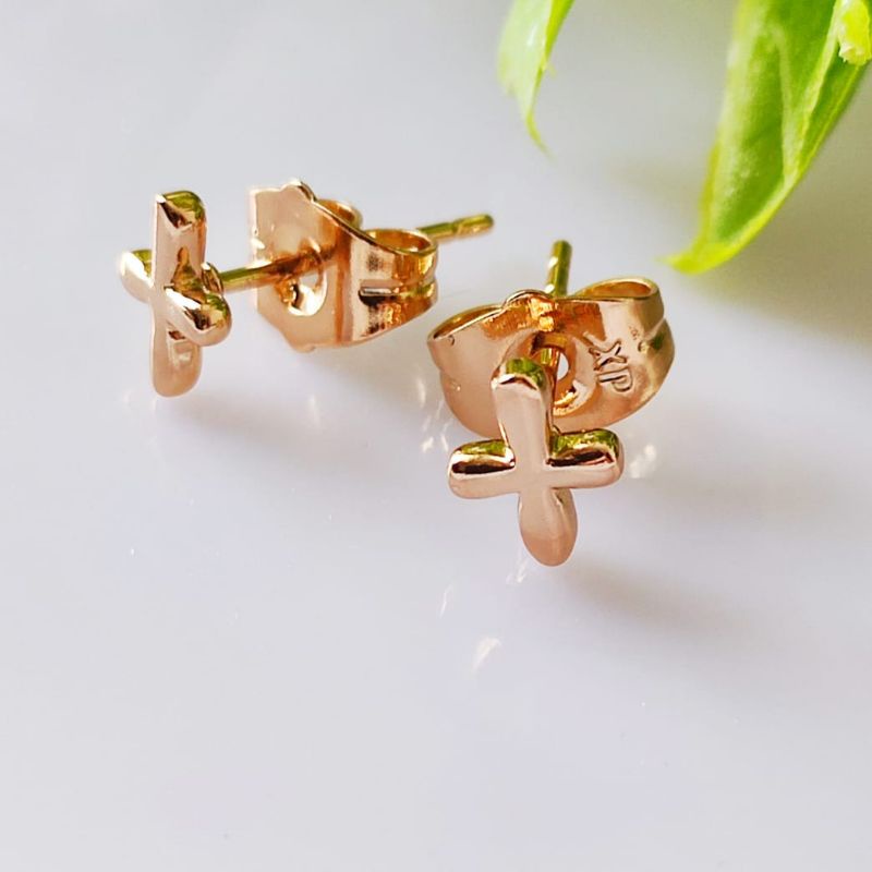 Anting Xuping Salib Lapis Emas Anting Import Anting Tusuk Fashion Wanita