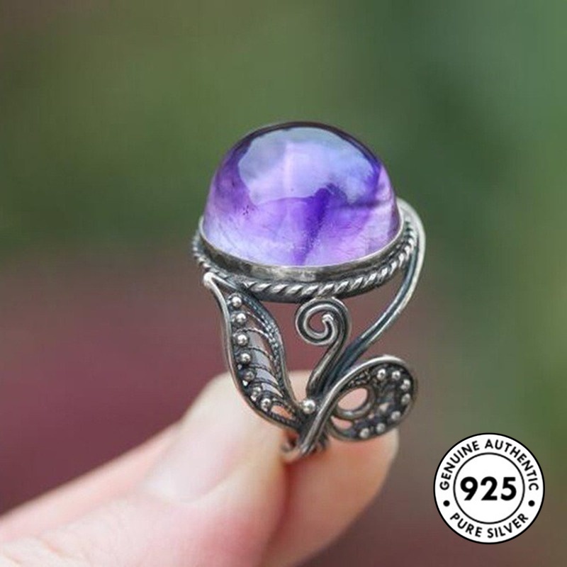 Cincin Amethyst Bahan S925 Silver Gaya Vintage