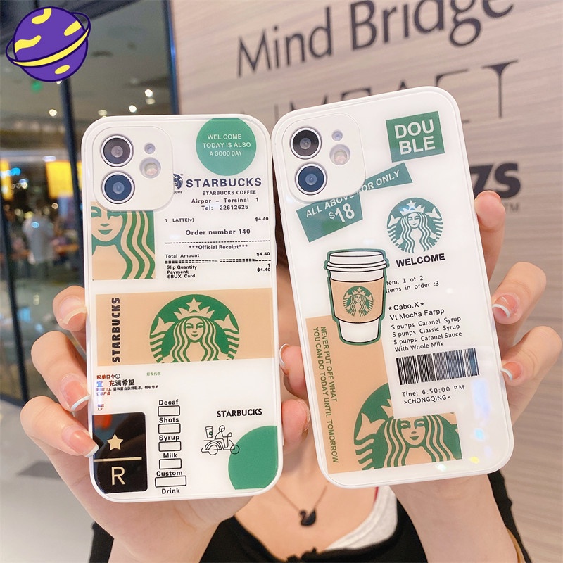 Hard Case Tempered Glass Motif Starbucks Untuk Iphone 7 8 Plus X Xs 11 12 13 Pro Max