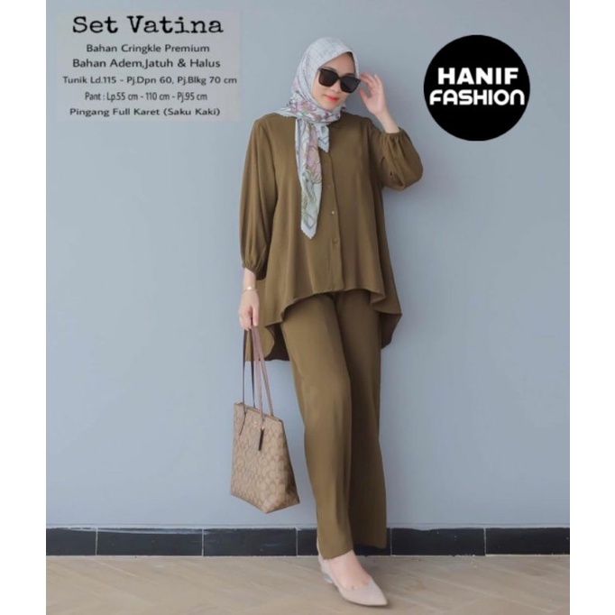vatina set setelan crincle premium adem halus jatuh pinggang full karet saku kanan kiri hanif