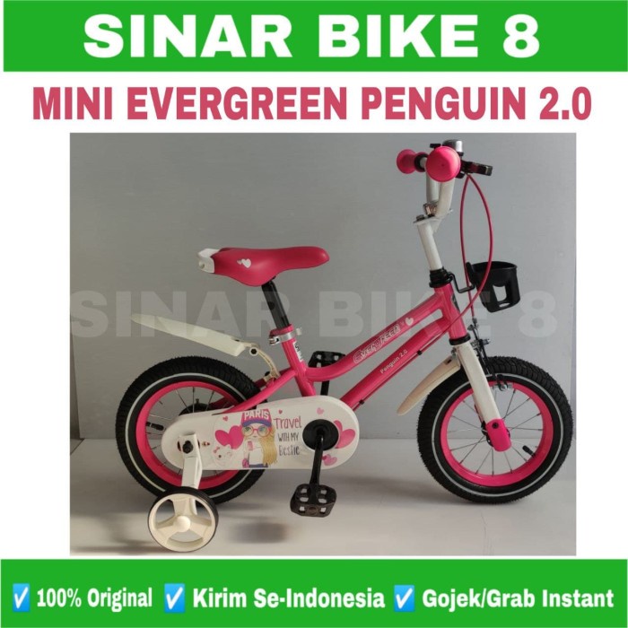 Sepeda Keranjang Anak Perempuan MINI EVERGREEN PENGUIN Ukuran 12&quot; dan 16&quot; Inch