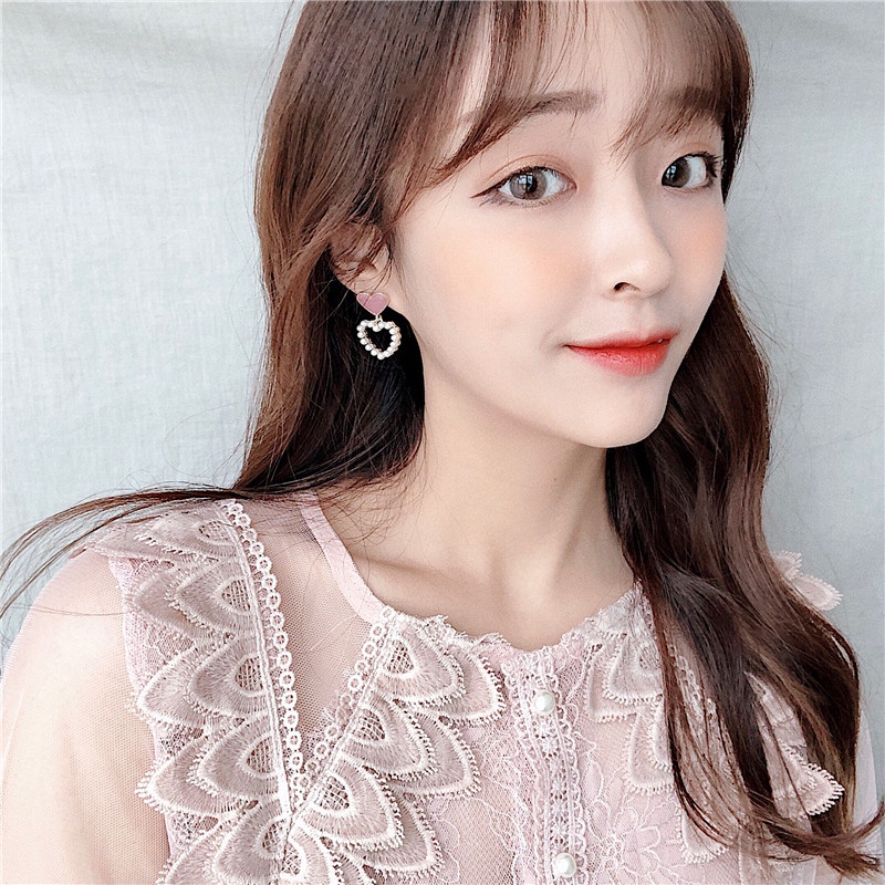 Anting Tusuk Sterling Silver 925 Desain Hati Hias Mutiara Ungu Gaya Korea Untuk Wanita 2020