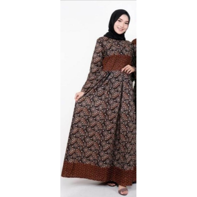 Batik Couple Keluarga Modern Sania Ruffle Ori Ndoro Jowi Dnt Motif mataram-Gamis ibu
