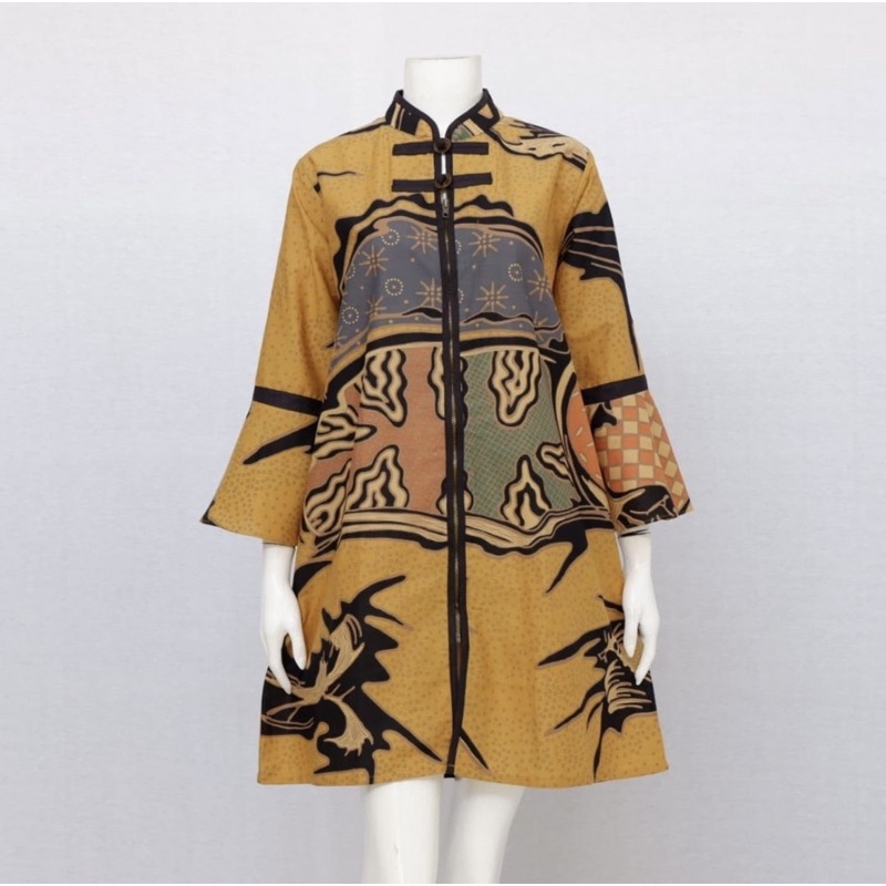 Tunik batik modern lengan panjang | Dress modern motif batik abstrak