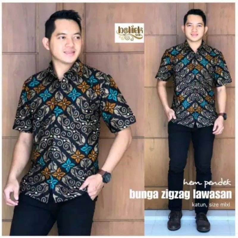 (COD) Dress Brokat Bunga Zigzag Lawasan BestSeller Seragam Batik Kantoran Baju Kondangan dress batik-Kemeja zigzag coksu