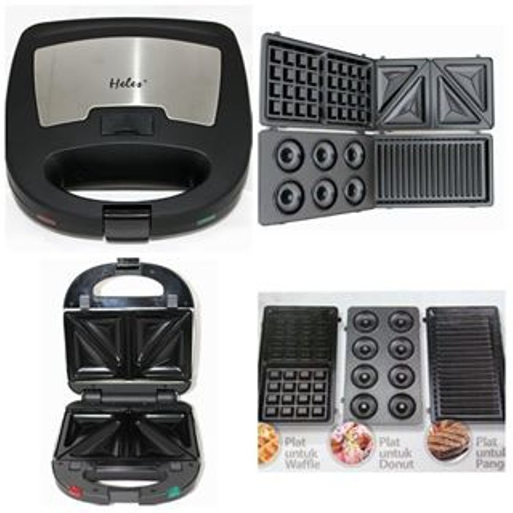 Heles 4In1 Sandwich Toaster Hsm-029-4P Pemanggang Donut Waffle Grill Sandwich