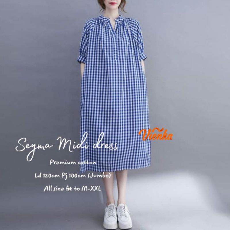 Seyma midi dress jumbo katun kotak-kotak xxl ld 120