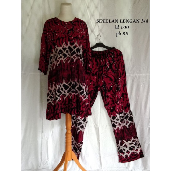 Setelan Rayon Wanita kekinian/One Set Tunik Lengan Panjang (3/4)-Motif -03
