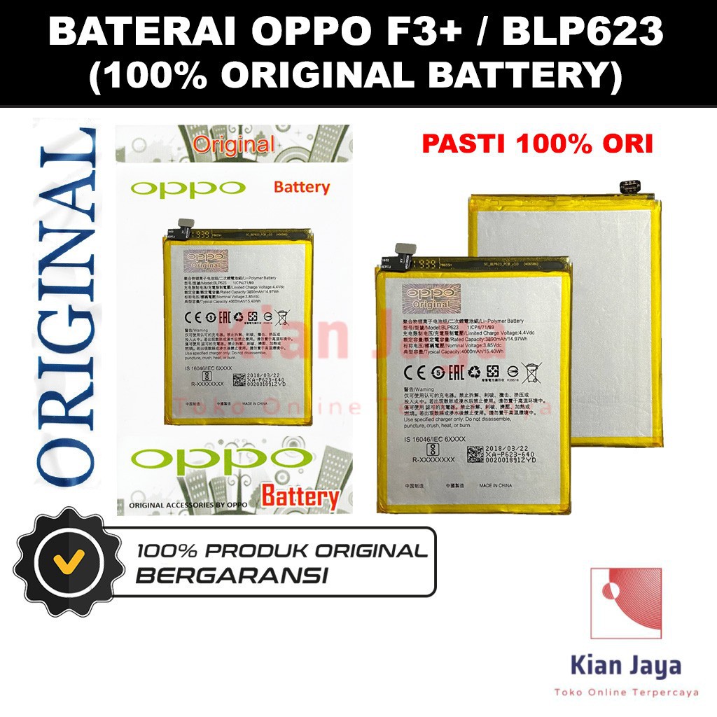 Baterai Original Oppoo F3+ / BLP623 Batre Batrai Battery Hp F3 Plus 100% Ori