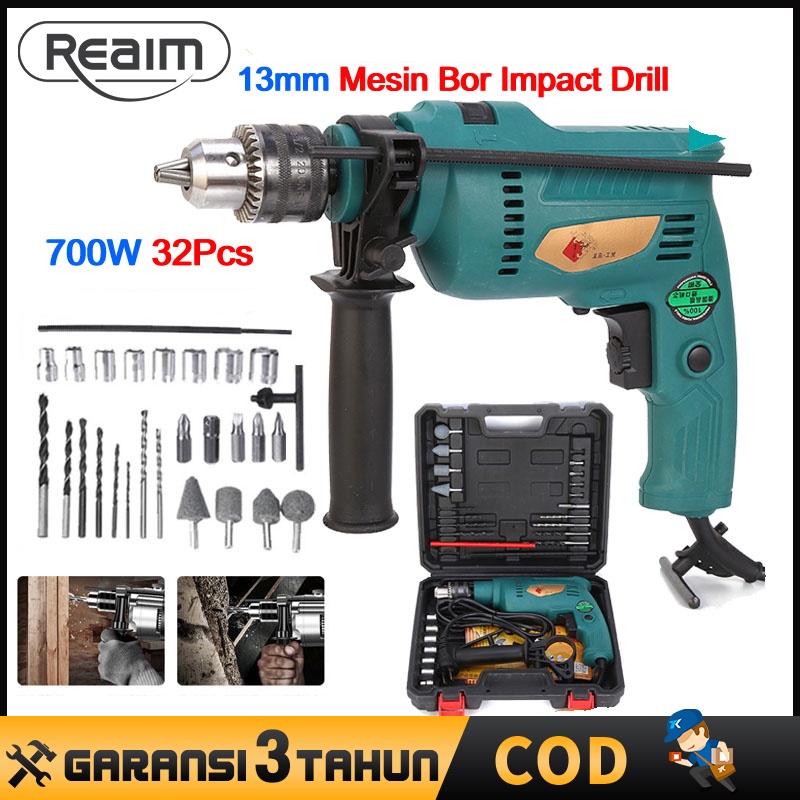 Reaim Mesin Bor Listrik 2 Arah Bolak Balik 13MM Impact Drill Listrik Tipe 10-3 / Electric Drill Reversable 700 W Bor beton Bor besi Bor kayu kualitas terbaik dikelasnya putaran bolak balik Mesin Bor Tangan Mesin