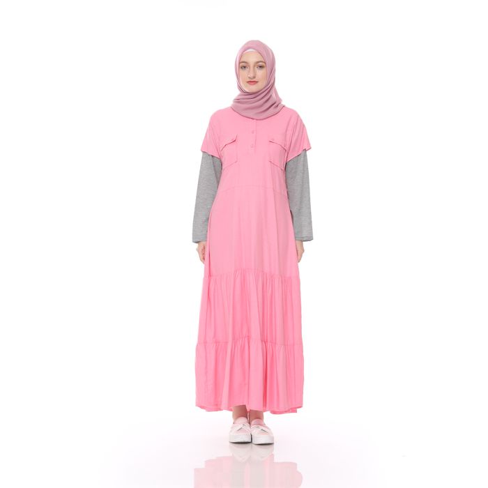 PREMIUM DRESS GAMIS WANITA REMAJA MUSLIM LUNAN GO LG746 KUNING PREMIUM QUALITY - PINK, M