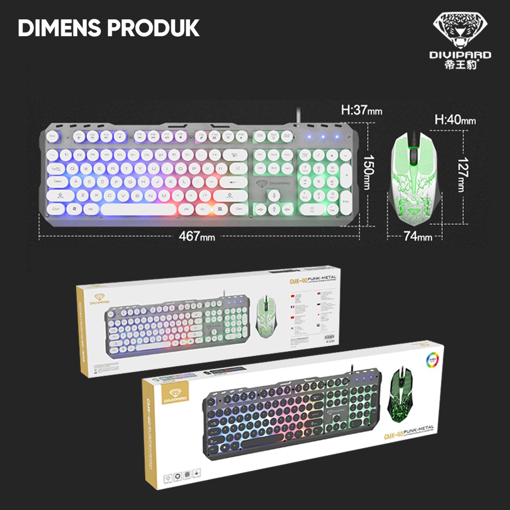 Keyboard Plus Mouse Gaming GMK-40 Model Kabel USB 2.0 Divipard Plus LED Bahan Metal