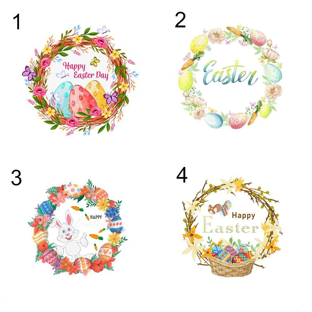 R-bunga Paskah Stiker Dinding Pesta Dekorasi Rumah Telur Kelinci Happy Easter Self Adhesive Door Sticker