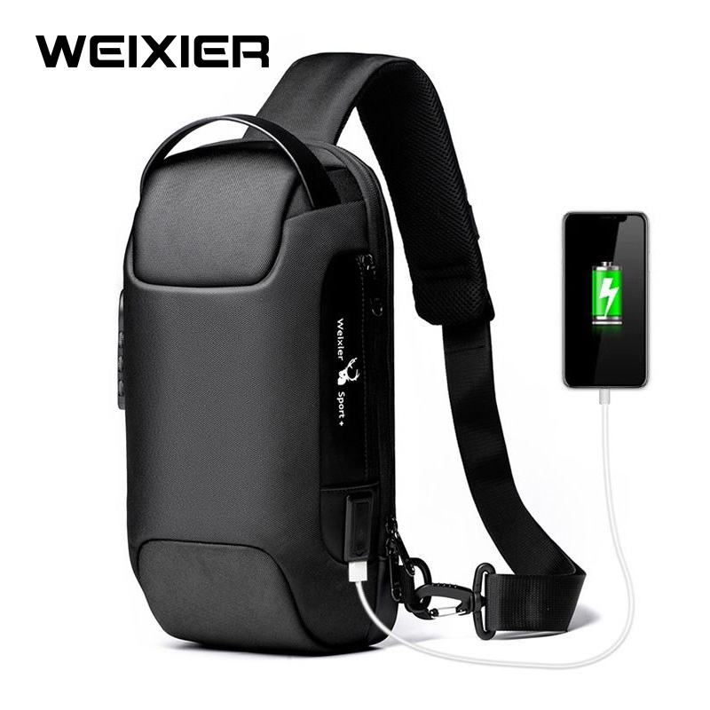 WEIXIER 9529 Tas Selempang Pria Shoulder Bag USB Port Anti Maling WK-SBY