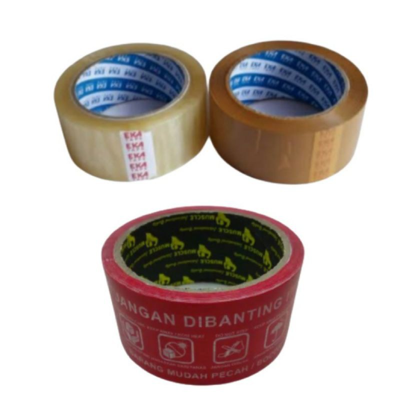 

Lakban Bening dan Lakban Coklat Besar Ekatape / Eka tape / Lakban Fragile / Lakban Jangan Dibanting / OPP
