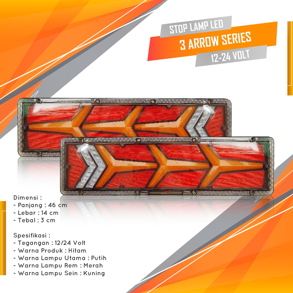 Lampu Stop Lamp LED Truk 3 Panah 46 cm 12/24Volt Lampu Stop Truk