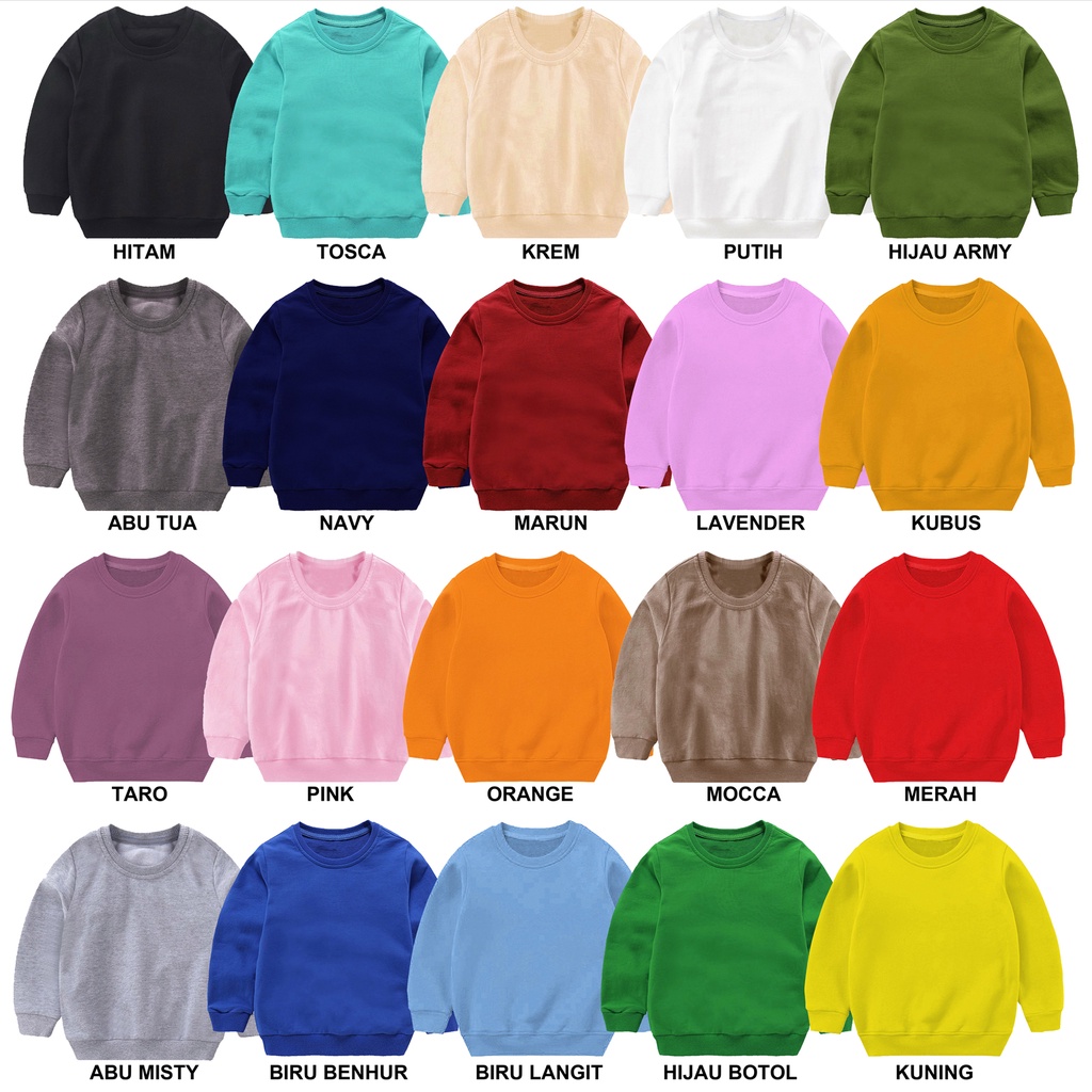 SWEATER ANAK POLOS SWEATER POLOS CREWNECK POLOS BASIC CREWNECK ANAK 1-10 TAHUN LAI-LAKI PEREMPUAN KAOS POLOS SENJA