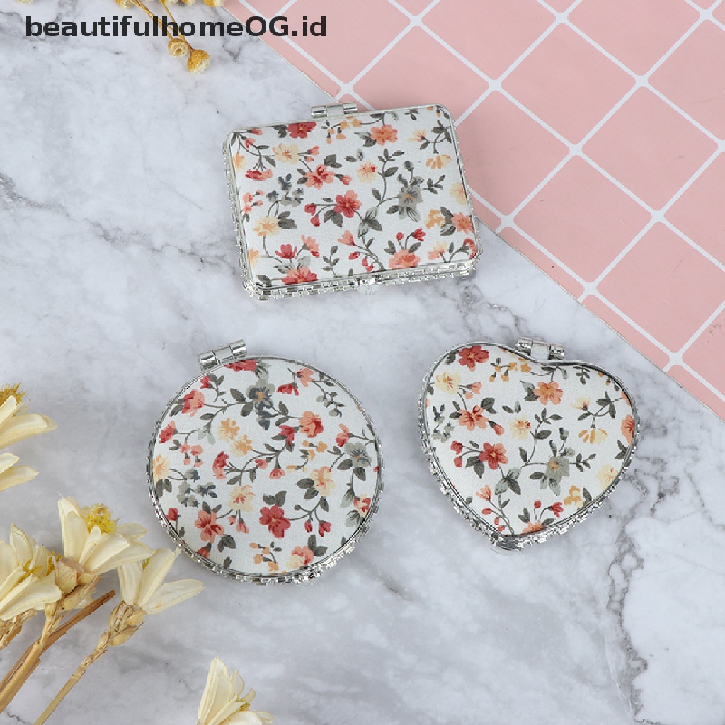 / / Beautifulhomeog.id / Cermin Saku Lipat Dua Sisi Motif Bunga Vintage Untuk Makeup / Kosmetik Wanita