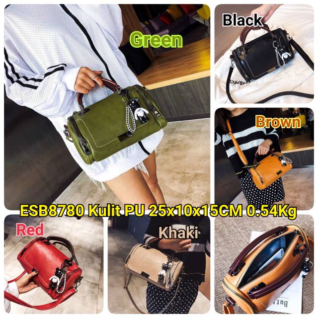 ESB8780 Tas Batam Import Hand Bag Wanita Dusty Tabung Sheep Strap Zipper Round