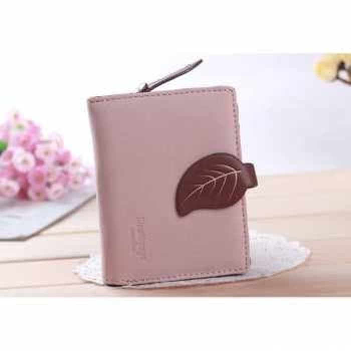DKW-610 Dompet Kartu Wanita Maple Leaf Bahan Kulit Cream / Pink