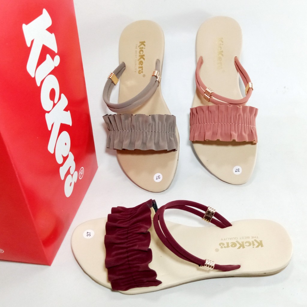 Kickers FZ 01 Sandal Wanita Slop Flat Kerut Size 37-41