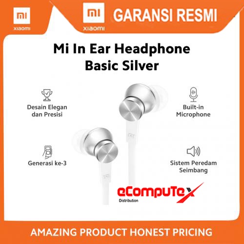 EARPHONE MI IN EAR BASIC XIAOMI (RESMI TAM) HEADPHONE HEADSET / EAR PHONE XIAOMI MI IN EAR BASIC (SILVER)