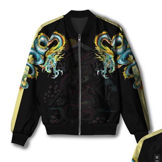JAKET SUKAJAN MEMPHIS KAMIKAZE DRAGON & FUJI JAPAN FULL PRINT SUBLIME