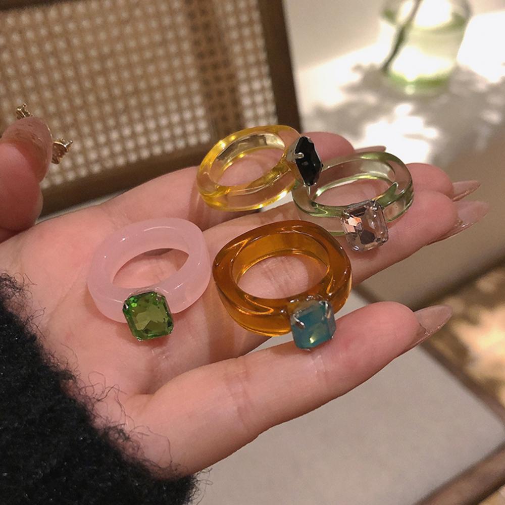 Agustinina Cincin Jari Trendi Fashion Perhiasan Wanita Gadis Tidak Teratur Akrilik Geometris